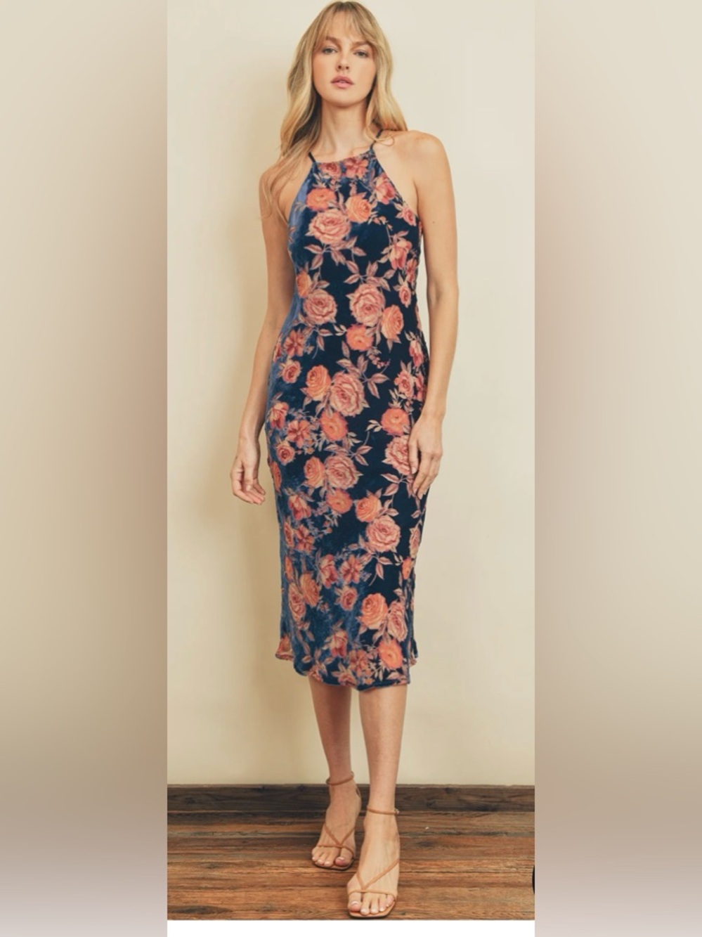 Dress Forum Floral Velvet Midi Dress NWT Halter Tie Romantic Cottagecore
